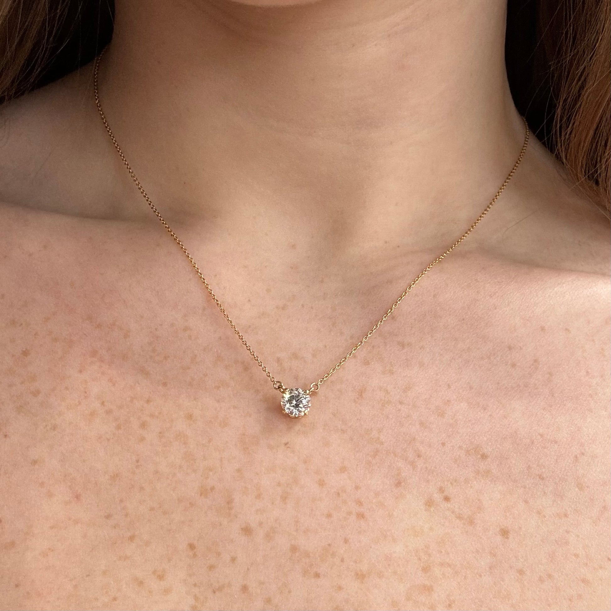 1.19 CT Lab-Grown Round Brilliant Diamond Necklace | 14K Yellow Gold | IGI Certified