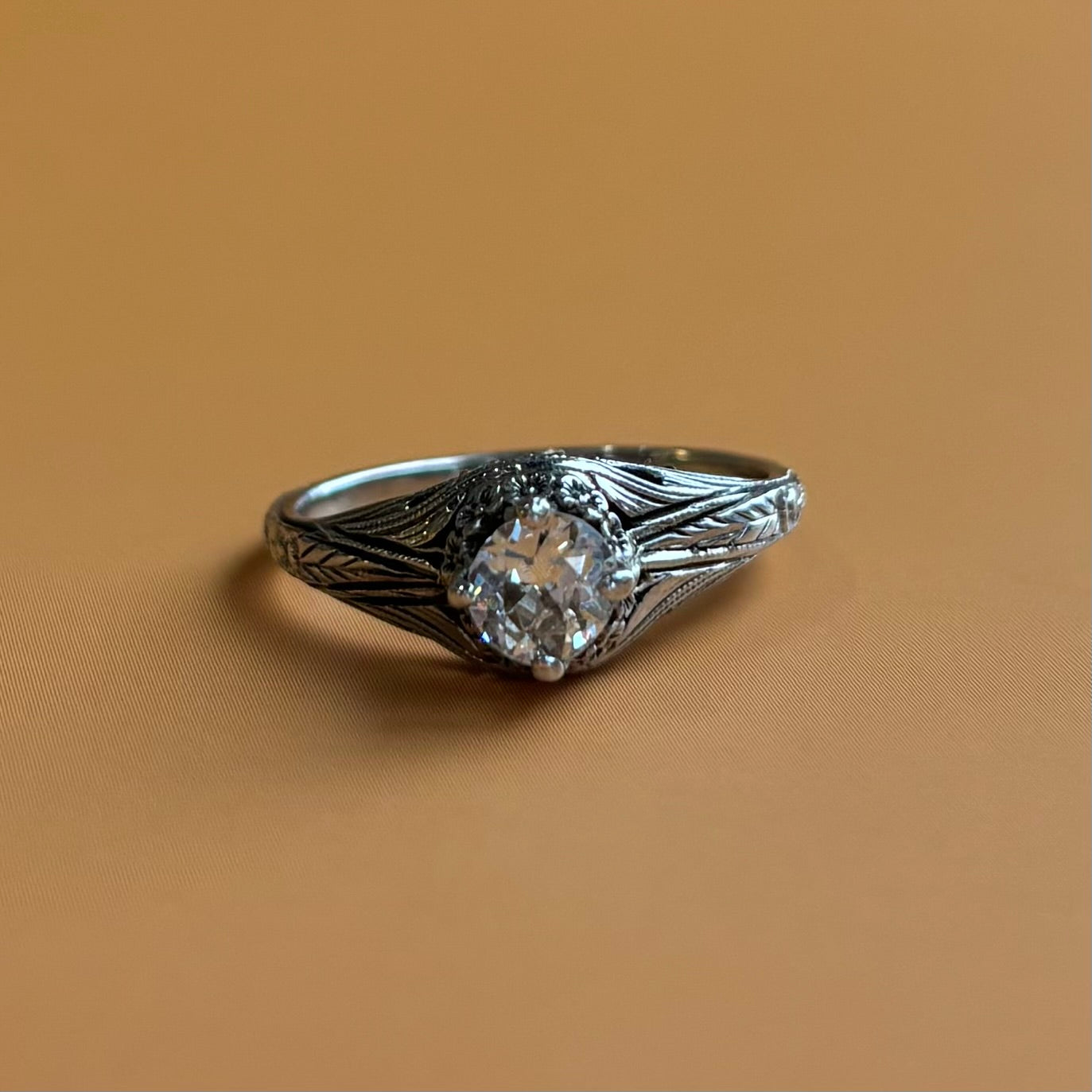 0.40ct Diamond Floral Engagement Ring | 18k White Gold | Vintage