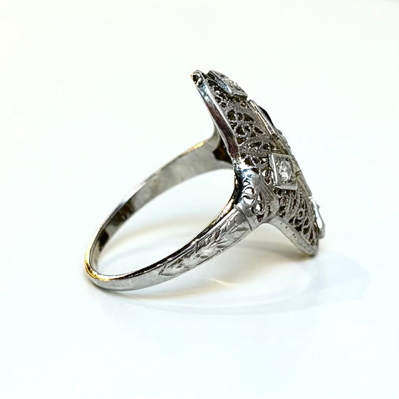 Diamond Floral Filigree Ring with Sapphire Accents