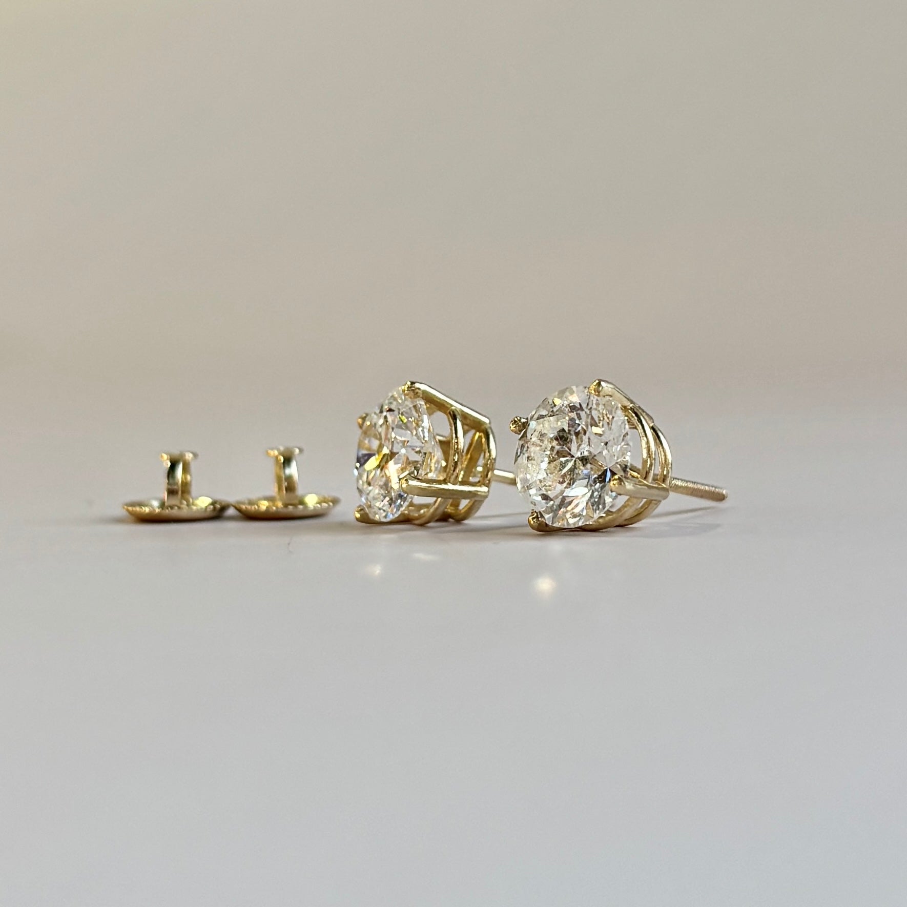 2.38 CTW Round Brilliant Lab-Grown Diamond Stud Earrings | 14K Yellow Gold