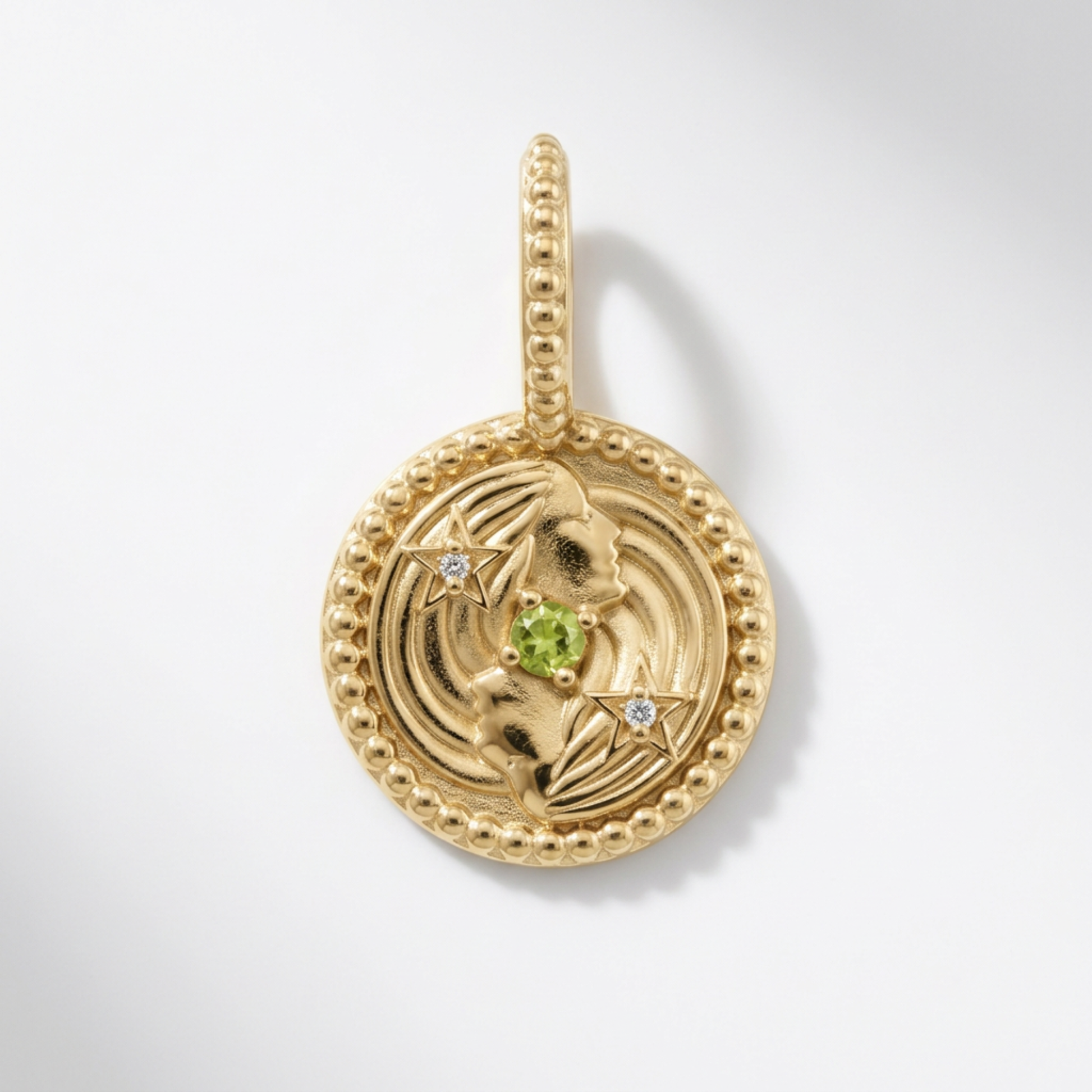 The Zodiac Medallion Pendant | Gemini | Natural Peridot and Diamond