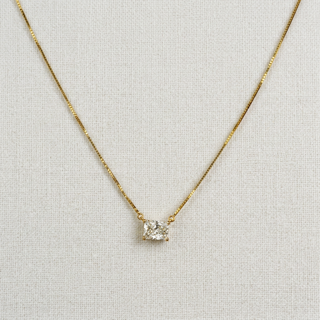 1.09 CT Lab-Grown Radiant Diamond East-West Necklace | 14K Yellow Gold | IGI Certified