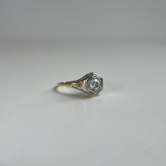 Art Deco Hexagonal Diamond Ring .38 ct