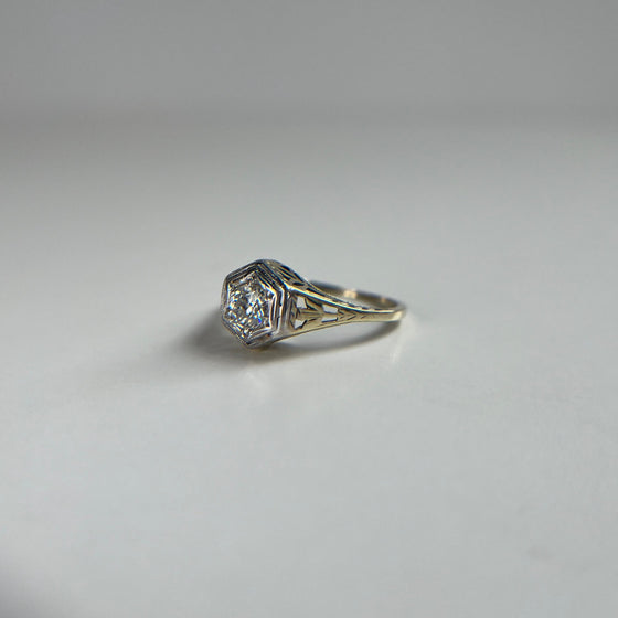 Art Deco Hexagonal Diamond Ring .38 ct