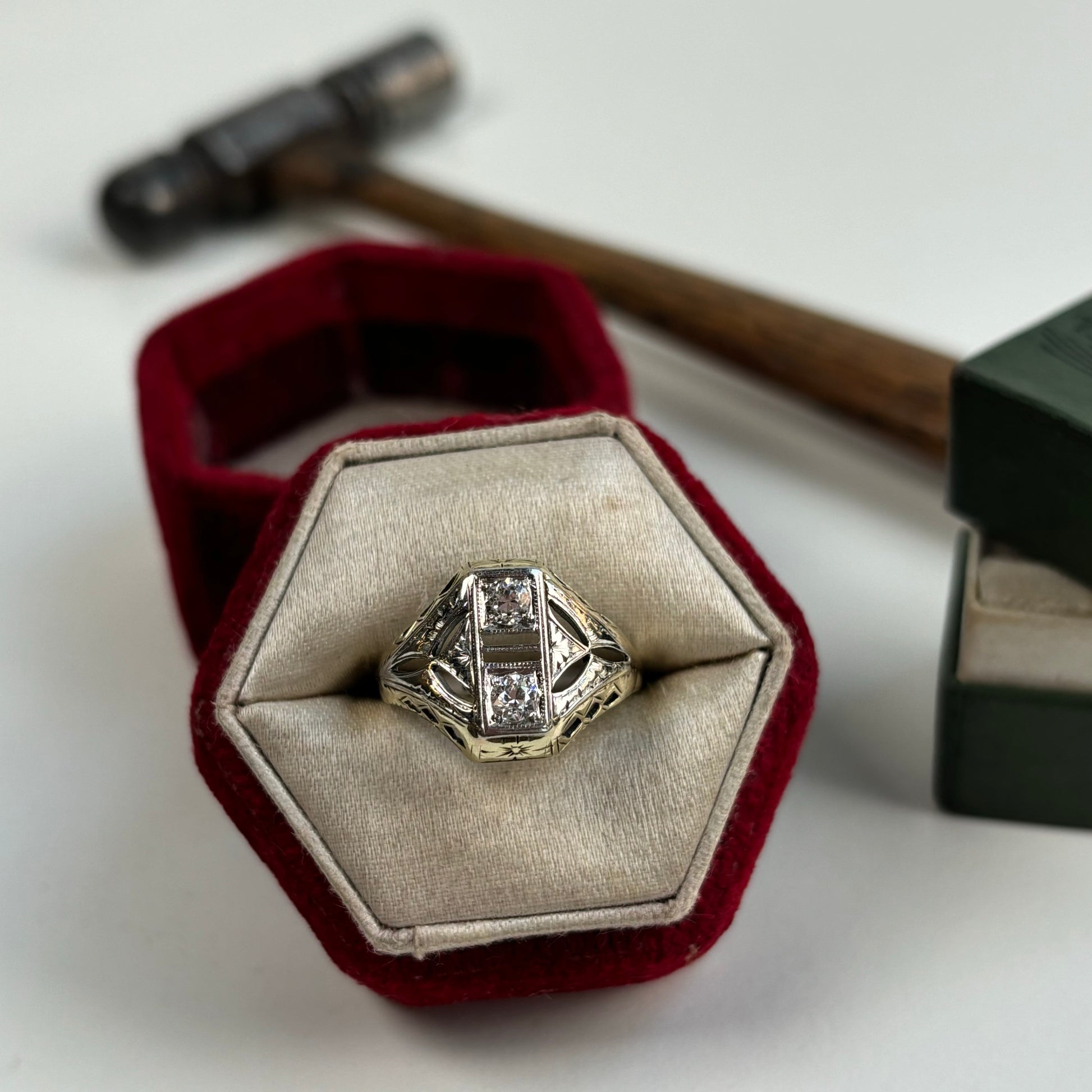 Art Deco Shield Ring | 0.35CTW Old European Cut Diamonds | Vintage