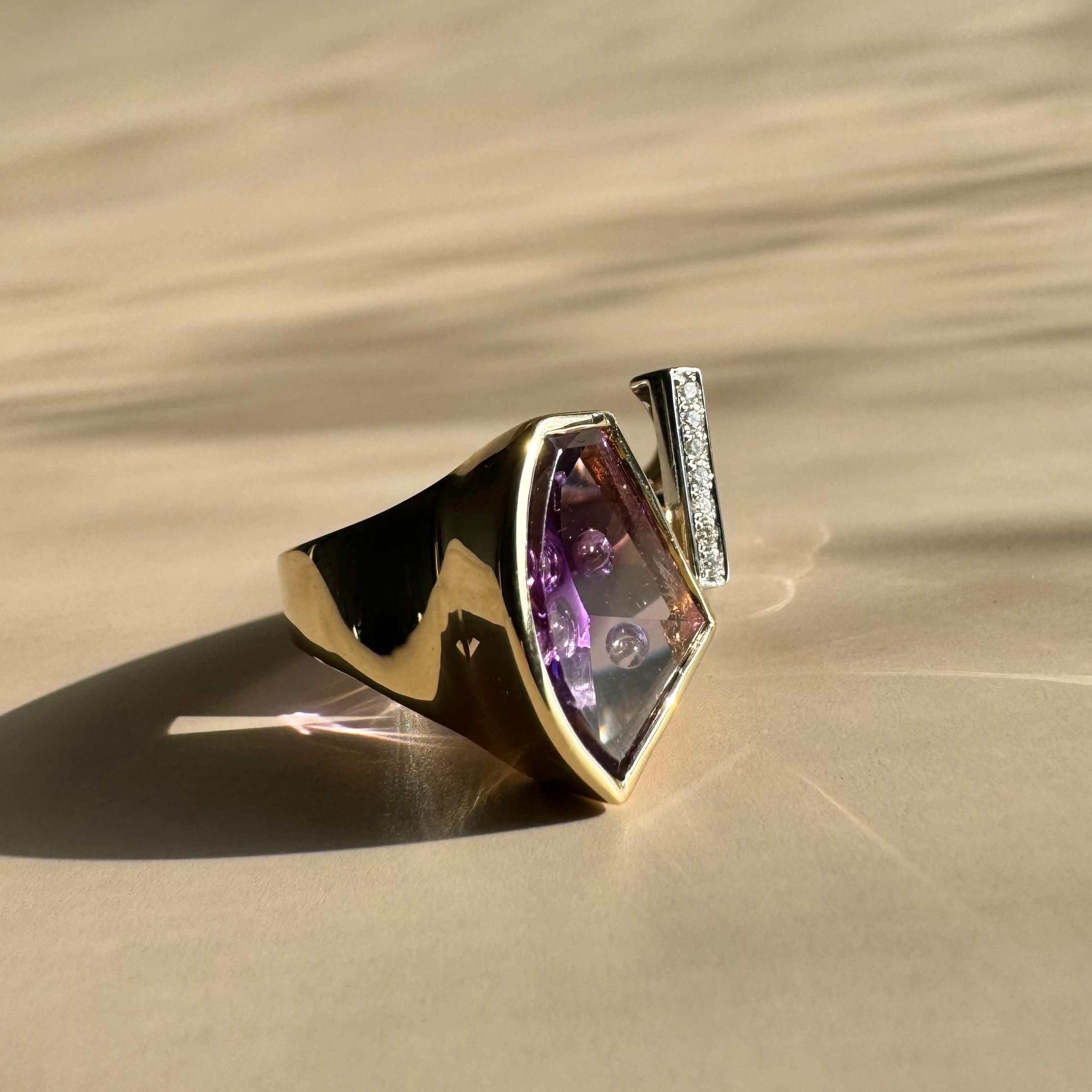 Amethyst and Diamond Bypass Ring | 14K Two-Tone Gold