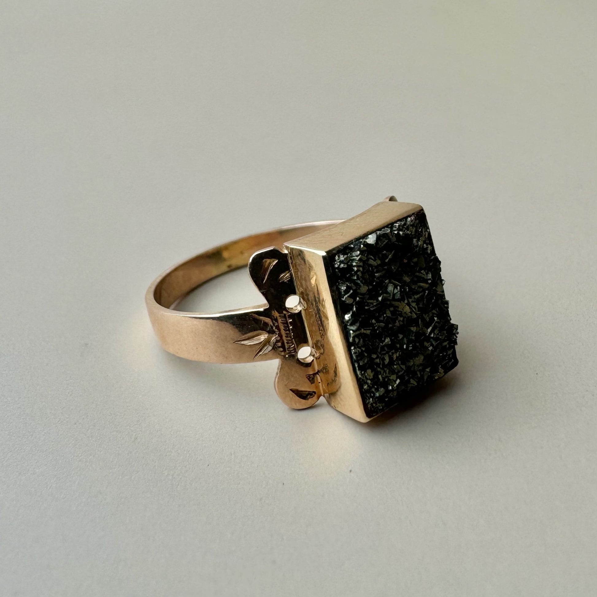 Raw Pyrite Crystal Statement Ring | 10k Yellow Gold | Vintage