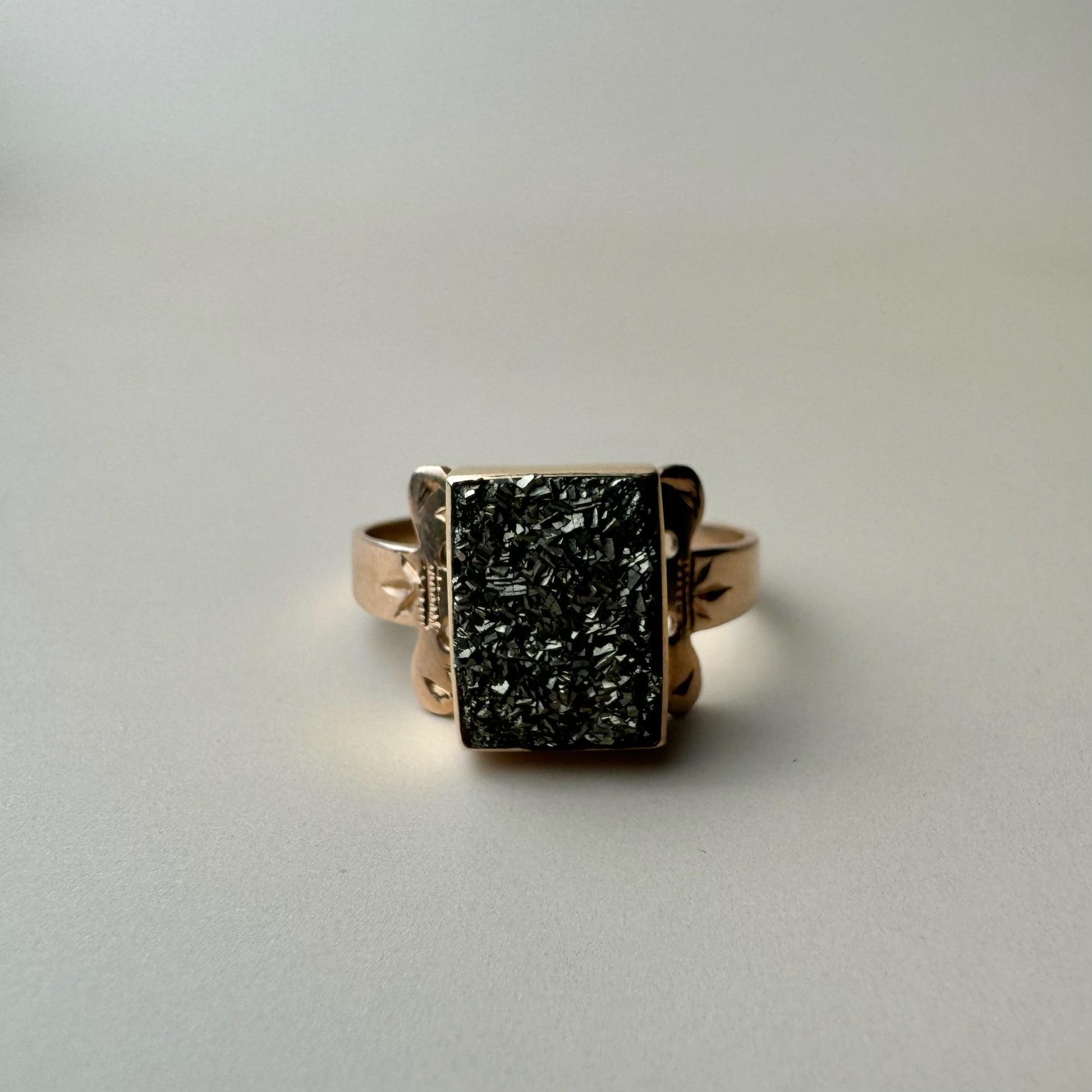 Raw Pyrite Crystal Statement Ring | 10k Yellow Gold | Vintage