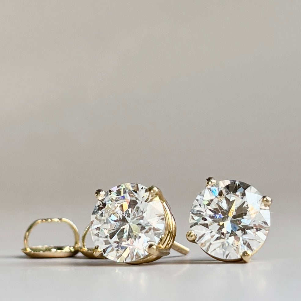 3.15 CTW Round Brilliant Lab Diamond Studs | 14K Yellow Gold | IGI Certified