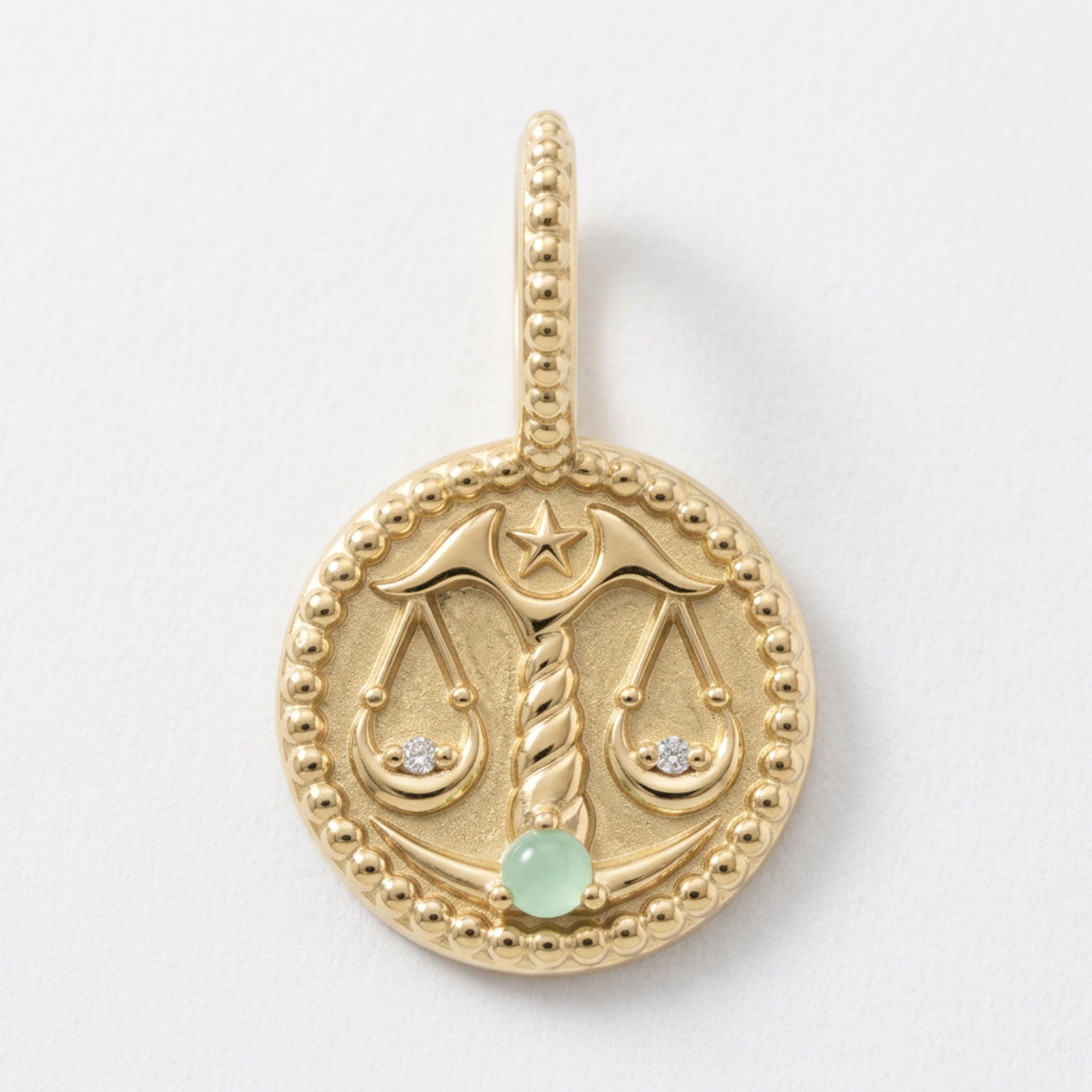 The Zodiac Medallion Pendant | Libra | Natural Green Chrysoprase and Diamond