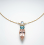 Morganite, Swiss Blue Topaz and Moonstone Necklace | 14K Yellow and  Rose Gold | 18" Chain