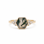Hexagon Moss Agate Ring | 14K Yellow Gold
