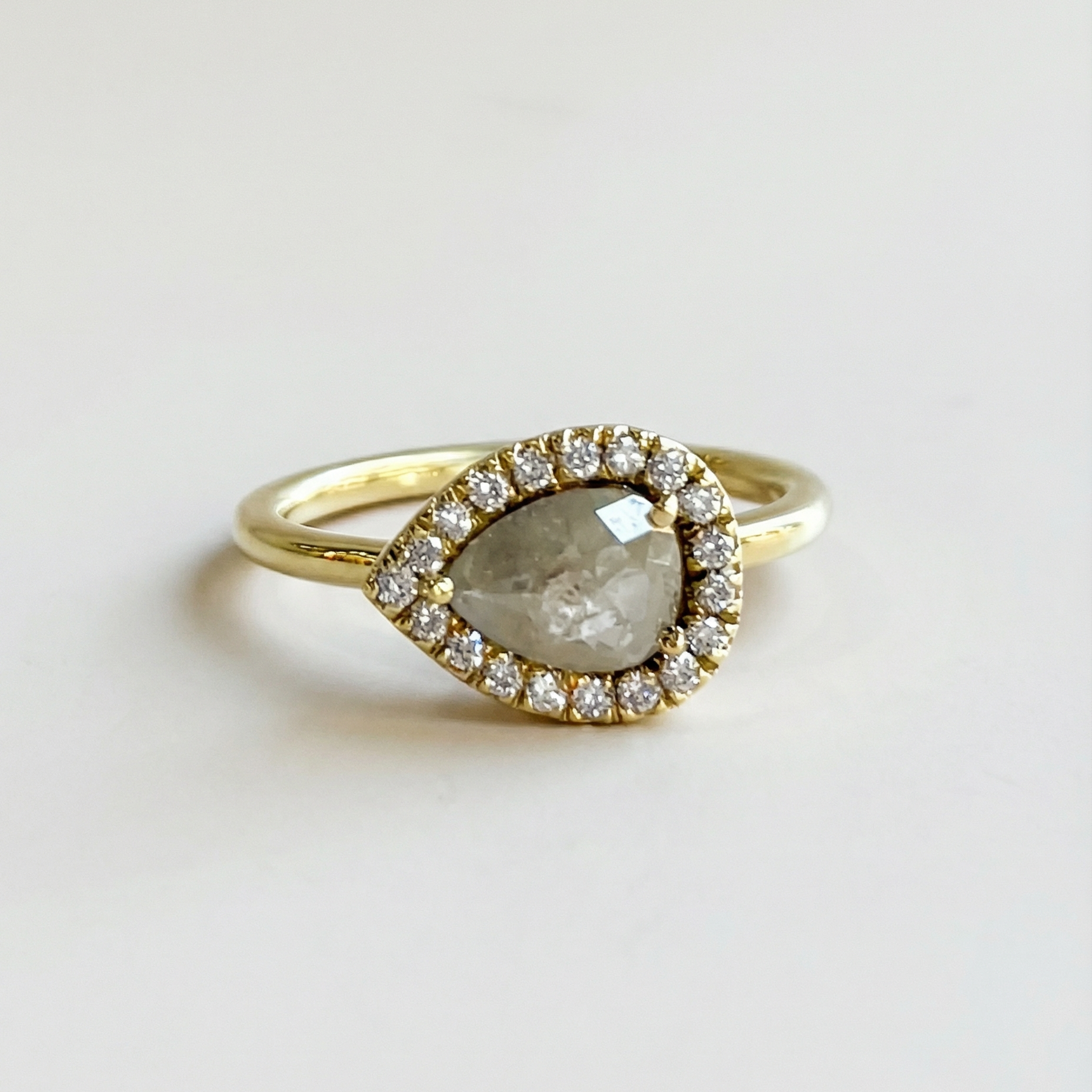 Natural Salt and Pepper Diamond Ring | 2.10 CT | 18K Yellow Gold | East-West Halo