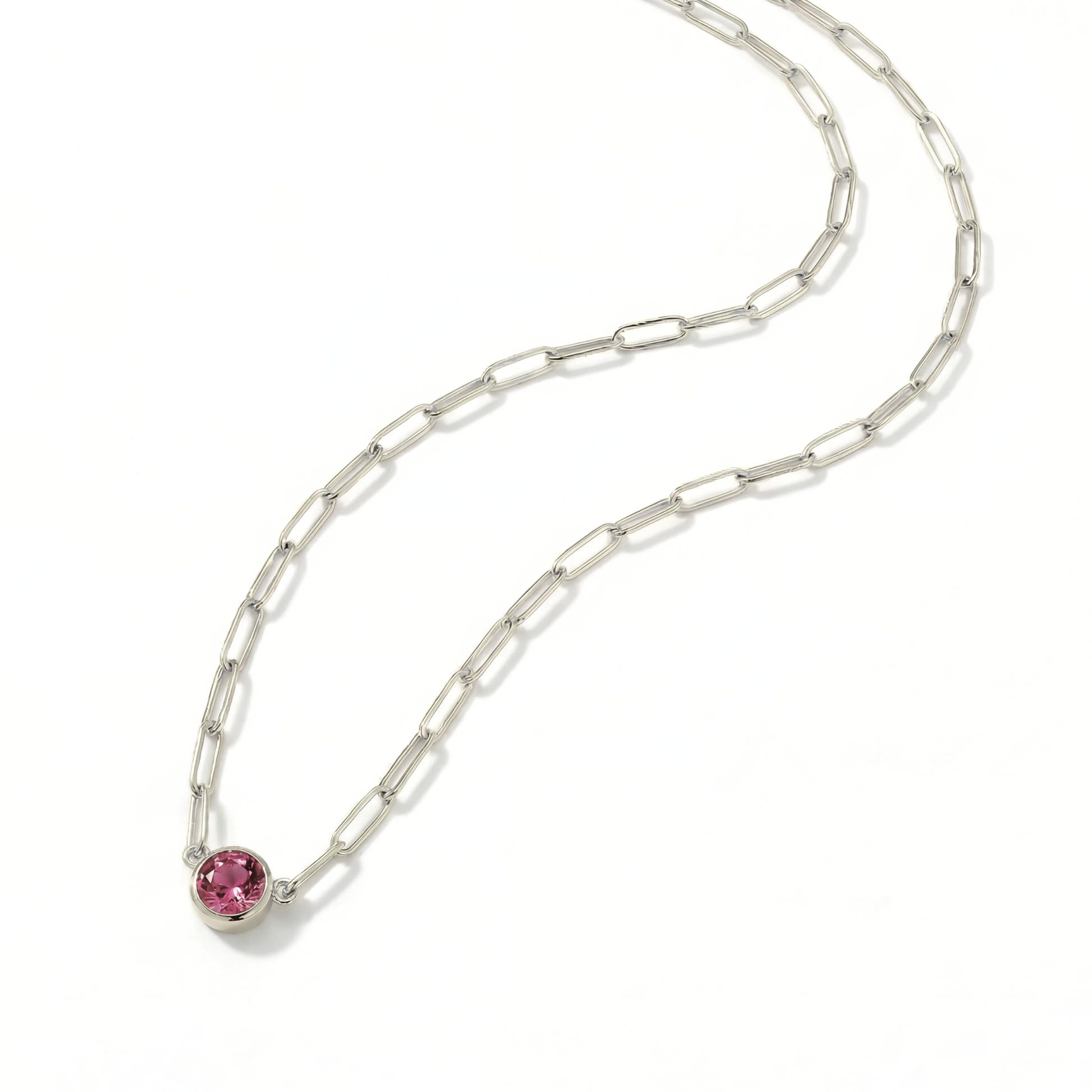 The Paperclip Bezel Necklace | Pink Tourmaline
