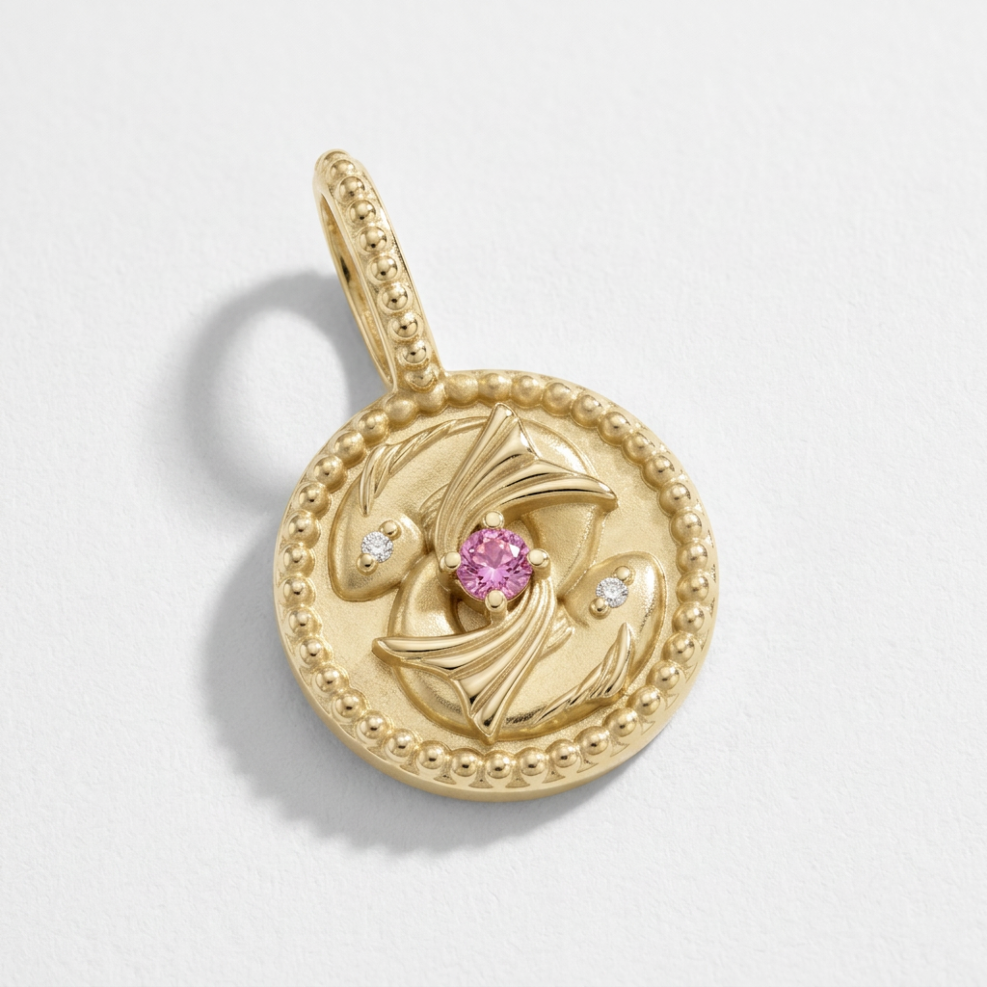 The Zodiac Medallion Pendant | Pisces | Natural Rhodolite Garnet and Diamond