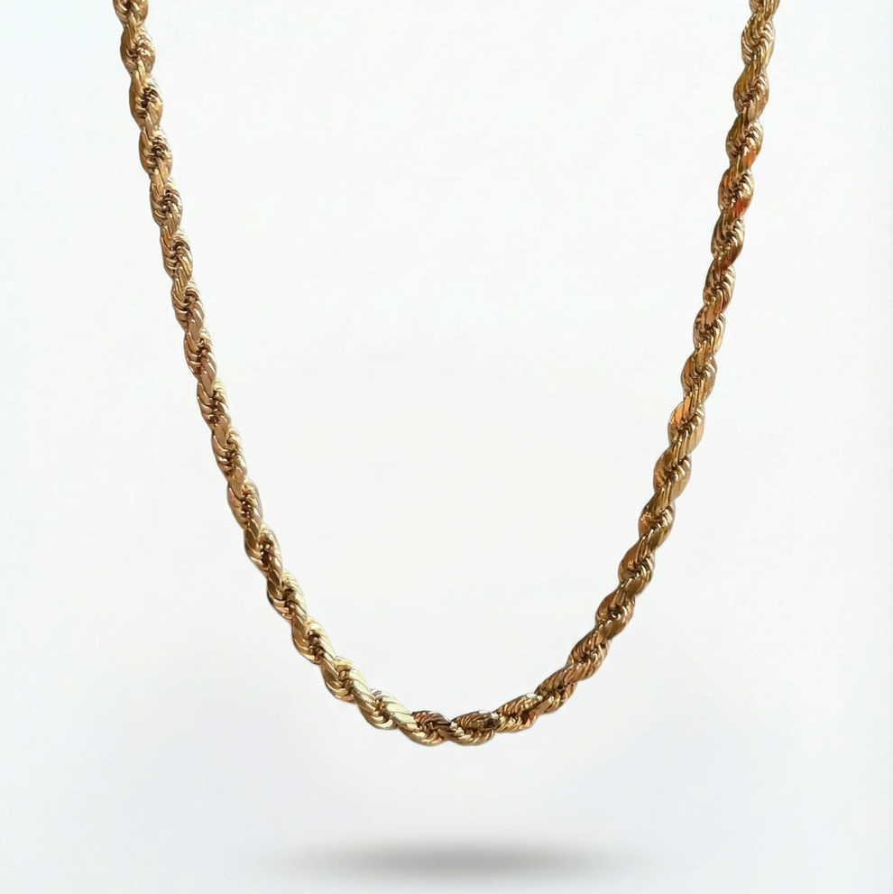 14K Yellow Gold Rope Chain Necklace, 2mm, 22