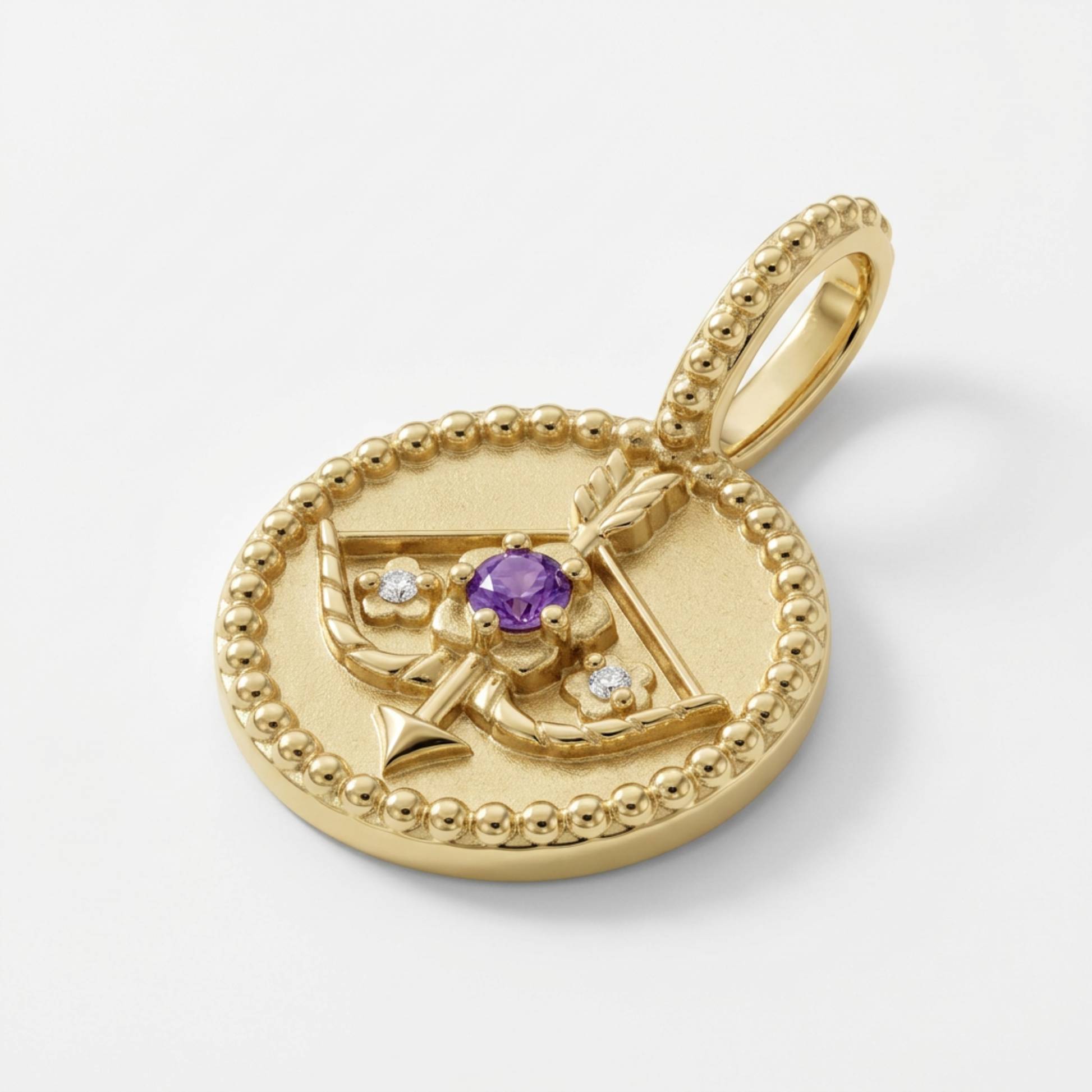 The Zodiac Medallion Pendant | Sagittarius | Natural Amethyst and Diamond