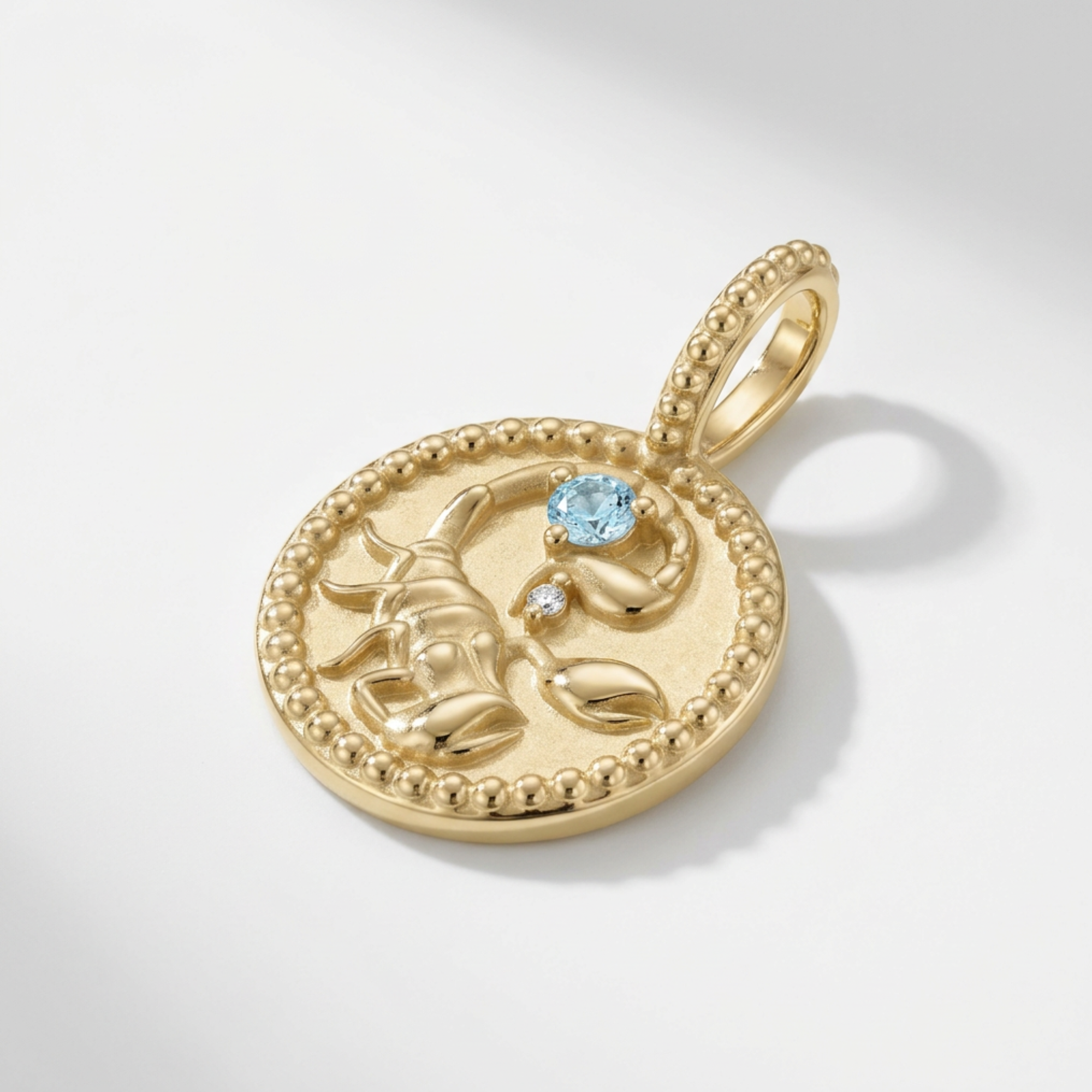 The Zodiac Medallion Pendant | Scorpio | Natural Blue Zircon and Diamond