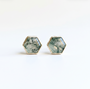 Hexagon Moss Agate Studs | 14K Yellow Gold