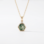 Hexagon Moss Agate Necklace | 14K Yellow Gold