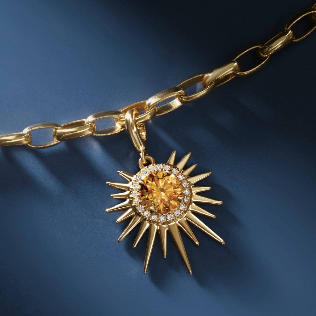 The Sunburst Charm | Natural Citrine and Diamond | 14K Yellow Gold