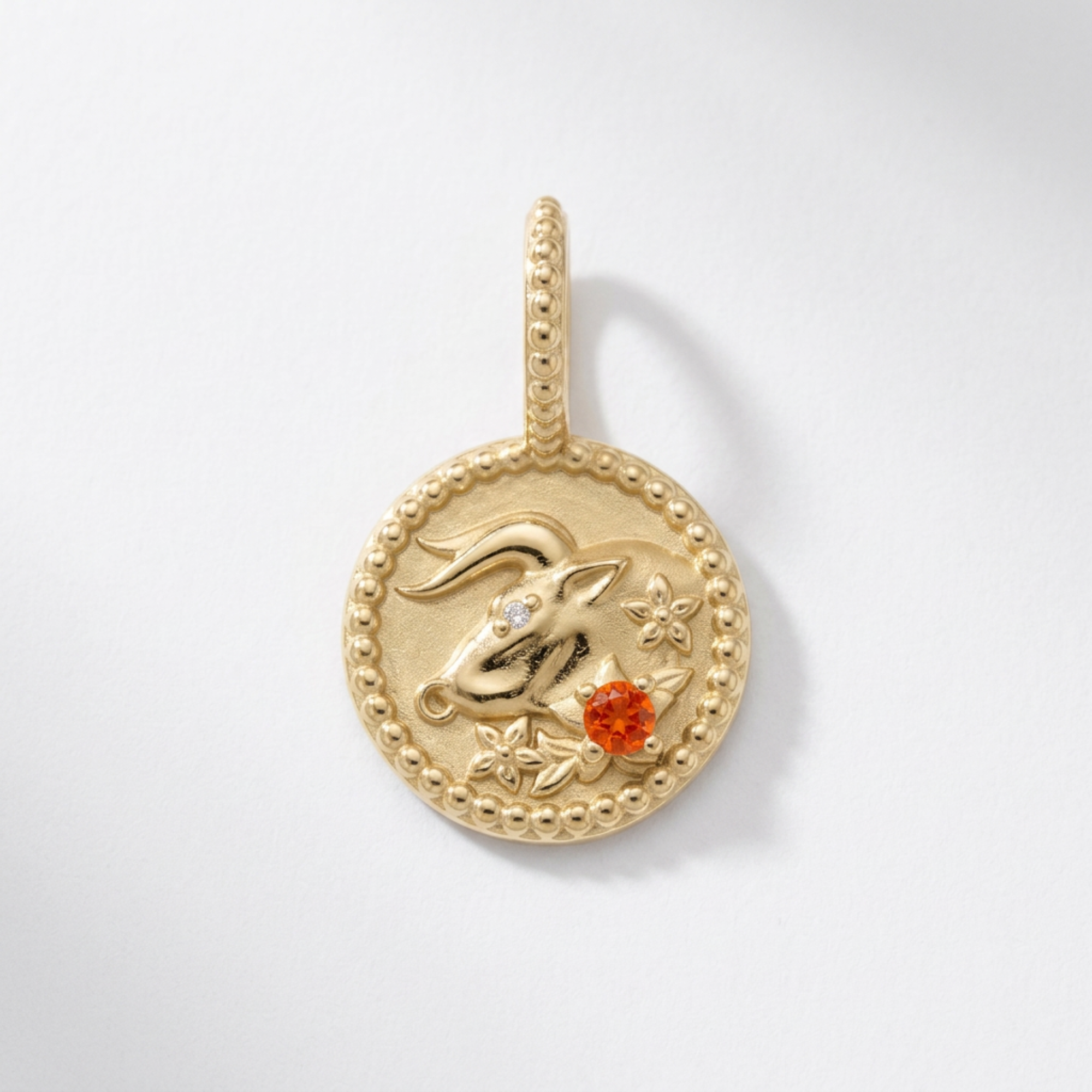 The Zodiac Medallion Pendant | Taurus | Natural Mexican Fire Opal and Diamond