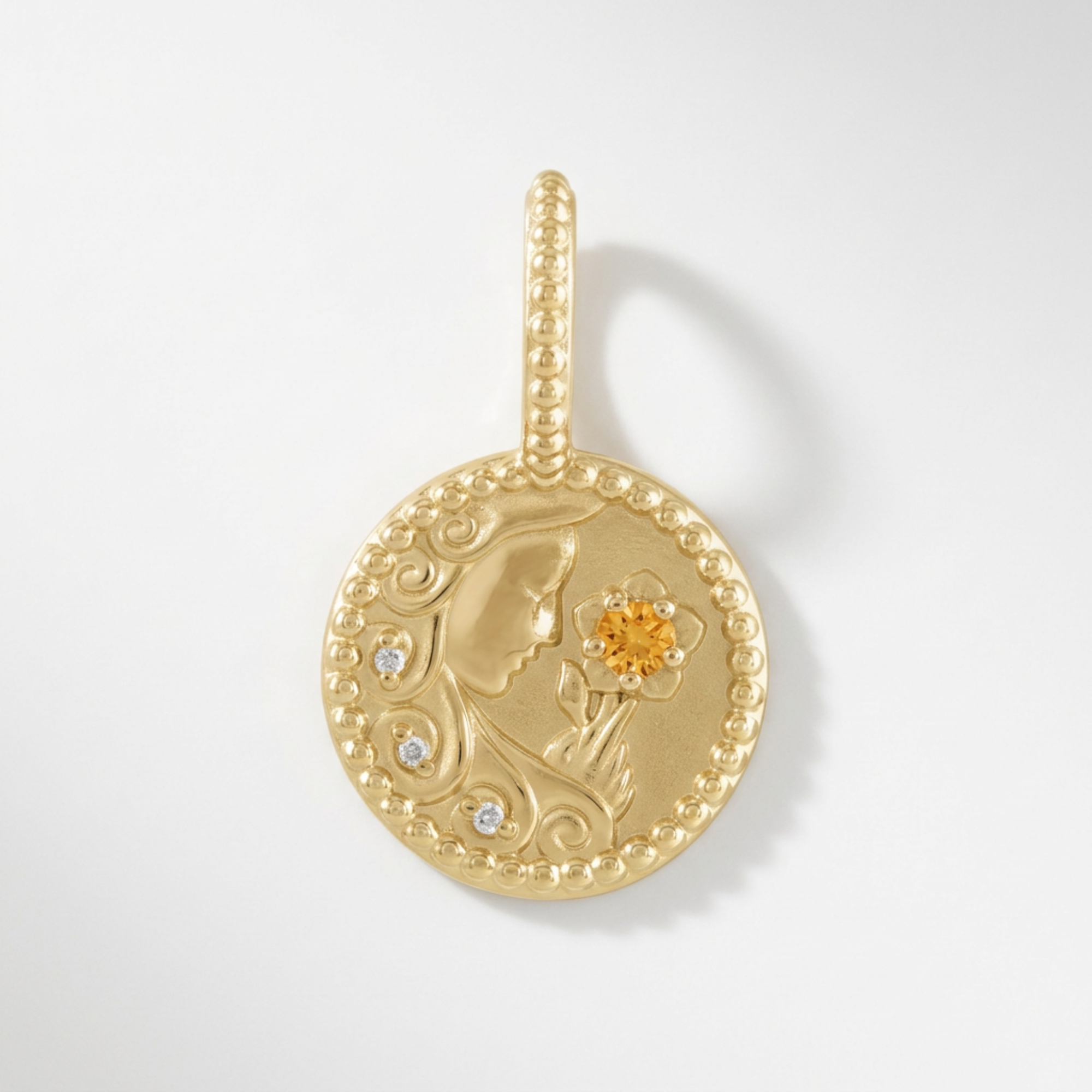 The Zodiac Medallion Pendant | Virgo | Natural Spessartite Garnet and Diamond