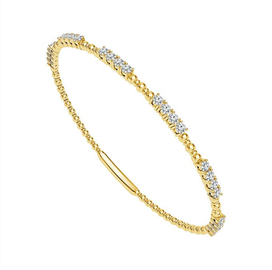 14k Yellow Gold Beaded & Diamond Flex Bangle .90cttw